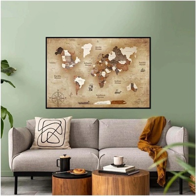Enjoy the Wood 3D nástěnný obraz Panel World Map Single Multicolor Vintage L