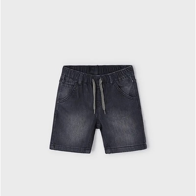 Mayoral Къси деним панталони в черно с ластик и връзки за мини момче Майорал