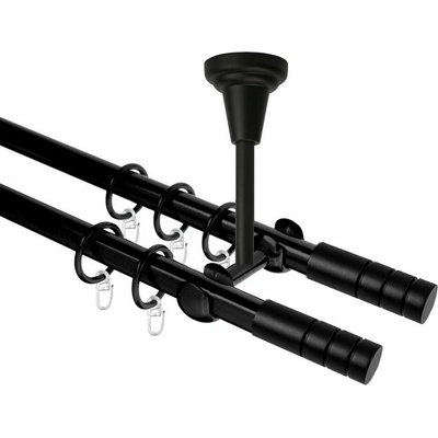 OK-GarnýžeCZ Garnýž kovová dvouřadá 19mm Techno double černá 370 cm do stropu / kroužky s háčkem