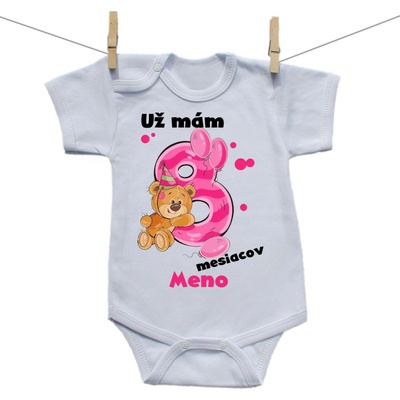 Boodyy Body s krátkym rukávom Už mám 8 mesiacov s Medvedíkom a menom dieťatka Dievča