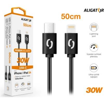 Aligator DATKP57 Dátový POWER 30W / USB-C / Lightning 3A, 0,5m, bílý
