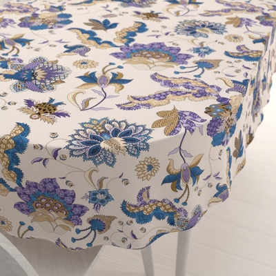 Biante bavlna oválny obrus Sandra SA-539 Modro-fialové orientálne kvety na svetlo béžovom 50x100 cm