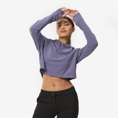 Domyos dámska crop mikina na fitnes 520 modrá