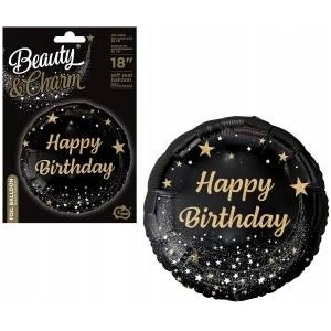 GoDan Foil balloon B&C Happy Birthday black, gold print 18 GoDan