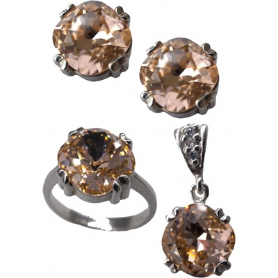 A-B Set of silver jewelry with peach-colored Swarovski crystals 220000023