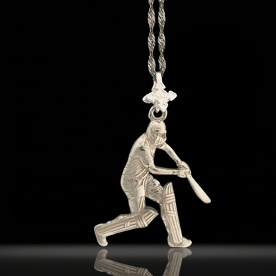 Крикет - Мъжки спортен медальон от класическо сребро 925 - Ръчно изработено бижу/талисман - Идеален подарък за спортист - ssj