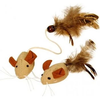 KERBL Играчка за котки Kerbl Mice with Feathers Nature - Мишка натурална с пера 2бр - 4, 5 см - Kerbl Германия 82633