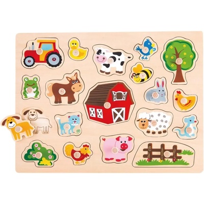 Lelin Дървен пъзел с дръжки Lelin - Ферма (L20074)