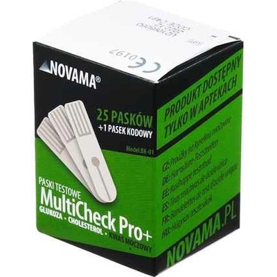 NOVAMA MULTICHECK PRO +, Testovacie prúžky na kyselinu močovú, 25ks