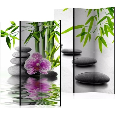 Fabulo paraván 3 dielny Orchidea / Kamene 172 x 135 cm odlišný dizajn na jednotlivých stranách