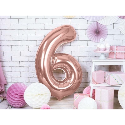 PartyDeco Fóliový balón číslo 6 ružové zlato 86 cm