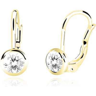 Duppi dámske náušnice okrúhle DU 32037 zo žltého zlata s kamienkami bielymi zapínanie klapka