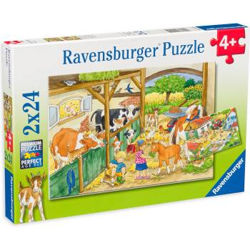 Ravensburger Пъзел Ravensburger от 2 x 24 части - Един ден във фермата (09195)