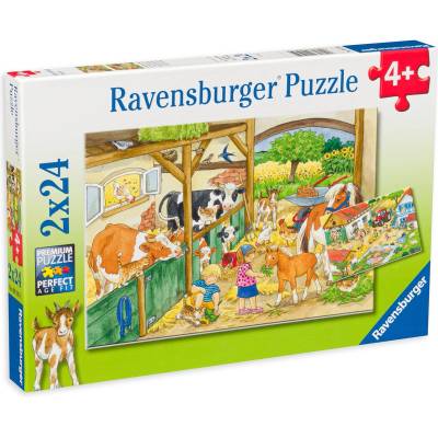 Ravensburger Пъзел Ravensburger от 2 x 24 части - Един ден във фермата (09195)