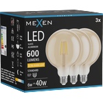 Mexen Vintis 3x LED филамент крушка E27, G125, 6W, Топла - 2200K, 600 lm, амбър - L158-E27-0622-50x03 (L158-E27-0622-50x03)