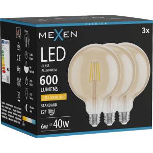 Mexen Vintis 3x LED филамент крушка E27, G125, 6W, Топла - 2200K, 600 lm, амбър - L158-E27-0622-50x03 (L158-E27-0622-50x03)