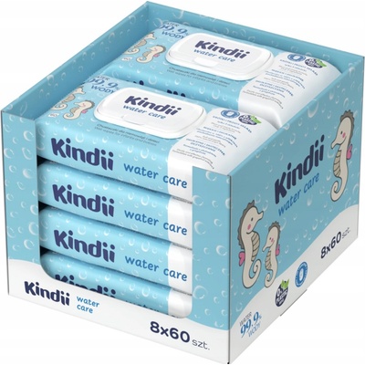 Kindii 99,9% Water Care Vlhčené ubrousky pro děti a kojence 8 x 60 ks