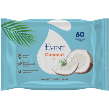 Event Влажна тоалетна хартия с масло от кокос Event - 60 броя (2EV09WCWW101COC60A)