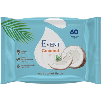 Event Влажна тоалетна хартия с масло от кокос Event - 60 броя (2EV09WCWW101COC60A)