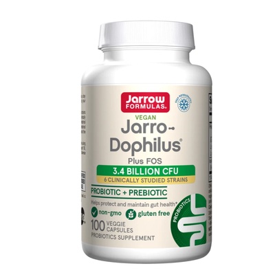 Jarrow Formulas Jarrow Jarro-Dophilus® + FOS, пробиотици 3, 6 милиарда, 6 пробиотични щама, 100 растителни капсули