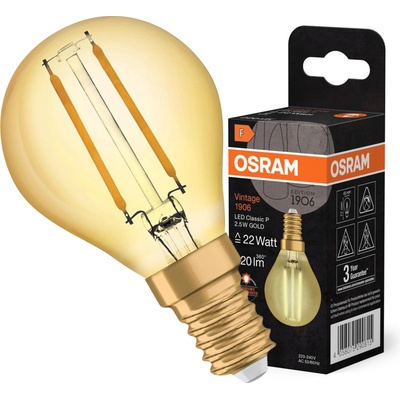 Osram LED žiarovka E14 P45 2,5W 22W 220lm 2400K Warm 360° Vintage 1906
