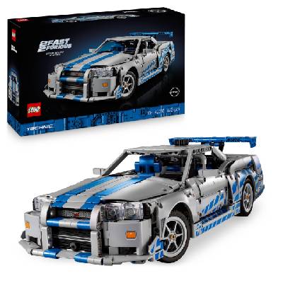 Technic 2 Fast 2 Furious Nissan Skyline GT-R (R34) speedster - car model for adults - with drift function, steering, suspension and 6-cylinder engine - collector's gift for fans - 42210