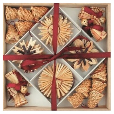 Anděl Přerov Slaměné dekorace v dřevěné krabičce s kruhem 56ks – Zboží Mobilmania