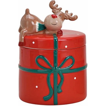 WURM Керамичен коледен буркан с елен 15х14х20см, червен (2101)