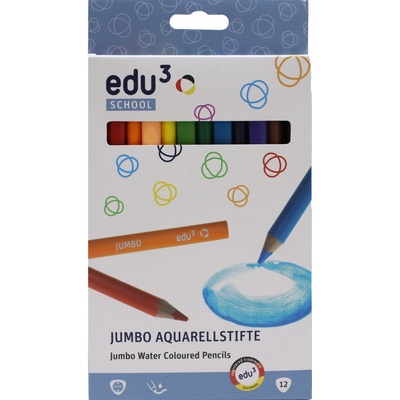 Edu3 Jumbo Aqua trojhranné pastelky tuha 5 mm 12 barev v papírové krabičce