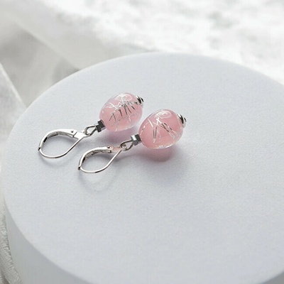 Lampglas Náušnice Soft Pink Nude s rýdzim striebrom ENM5/AG/RHO strieborná , svetlo ružová