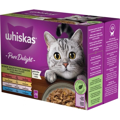 Whiskas Pure Delight hovězí a kuře a losos a tuňák v želé 12 x 85 g