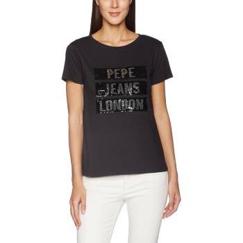 Pepe Jeans dámske tričko Moma s meniacimi sa flitrami čierne