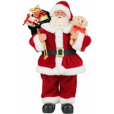 Dekorácia MagicHome Vianoce, Santa s darčekmi a medvedíkom, červený, 30 cm