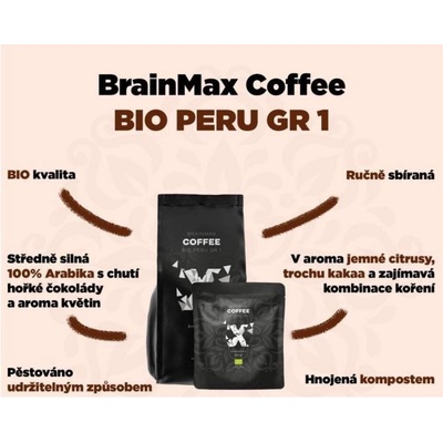 BrainMax Coffee Peru Grade 1 Bio zrnková 1 kg