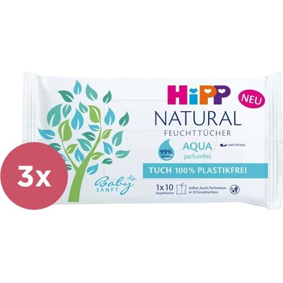 HiPP Babysanft Čistiace vlhčené obrúsky Aqua Natural 3 x 10 ks