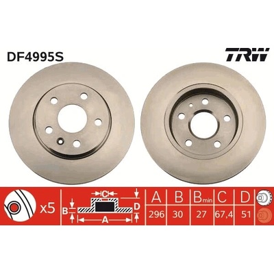 Brzdový kotúč TRW DF4995S