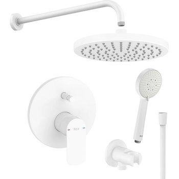 Roca Комплект за вграждане за баня, смесител Cala за вана/душ, душ глава 250 mm с рамо за стена, ръчен душ, шлаух и стенно коляно с държач (173407)