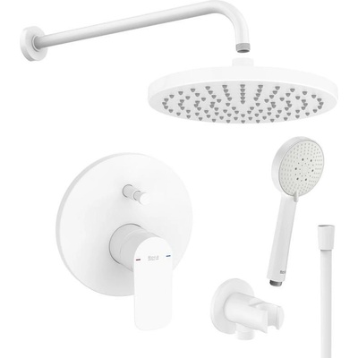 Roca Комплект за вграждане за баня, смесител Cala за вана/душ, душ глава 250 mm с рамо за стена, ръчен душ, шлаух и стенно коляно с държач (173407)