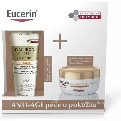 Eucerin Hyaluron-Filler + Elasticity Body Vianočná darčeková kazeta 75 ml krém na ruky + 200 ml omladzujúci telový krém