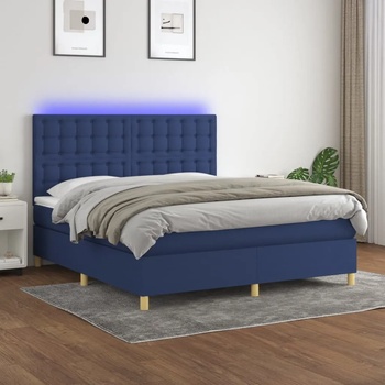 vidaXL Боксспринг легло с матрак и LED, синьо, 180x200 см, плат (3135779)