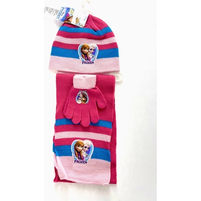 Hřejivý zimní set Disney Frozen Ledové království čepice rukavice a šála růžovo modrý