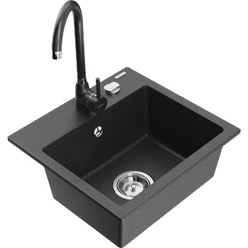 Mexen Milo гранитна мивка с 1 отделение и кухненски смесител Telma, черна с петна - 6505-76-670200-76 (6505-76-670200-76)