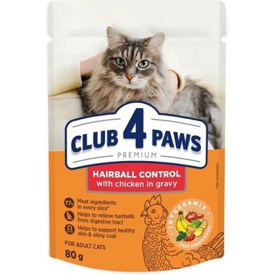 Club 4 Paws Premium Adult Hairball Control kuřecí v omáčce 80 g