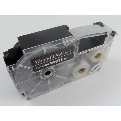 Compatible Съвместима лента с Casio XR-12ABK, 12mm x 8m бял печат / черен фон (XR12ABK)
