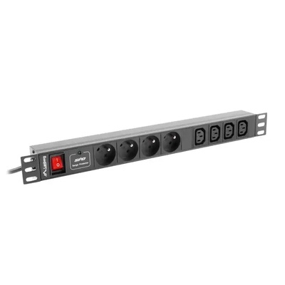 Lanberg Филтър, Lanberg power distribution unit (PDU) 19"1U 10A 8 SOCKETS 2M, black (PDU-04E04I-0200-IEC-BK)