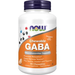 NOW GABA Chewable | with Taurine, Inositol & Theanine [90 Дъвчащи таблетки] Портокал