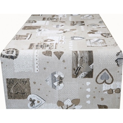 Made in Italy Behúň na stôl béžový so šedohnedými srdiečkami 50x150 cm