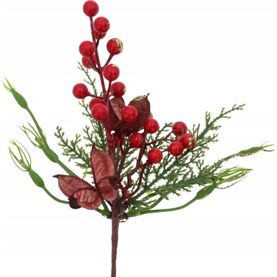 žiadna značka Zelená vianočná vetvička s jarabinou, umelá vetvička, vetvičky, 45 cm