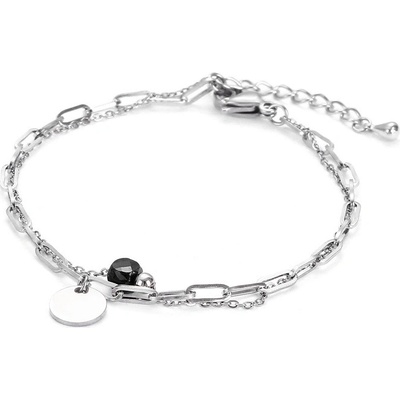 Meucci Jemný dvojitý ocelový náramek s černou kostkou medailonek s vlastním textem DB445