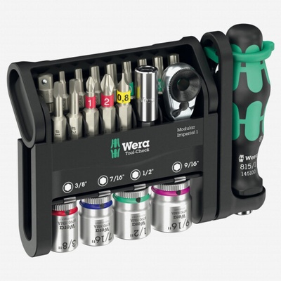 Wera 049001 Bity, hlavice a ráčna 1/4" Tool-Check Modular Imperial 1 s držákem 889/4/1 K - palcové (Sada 21 dílů) – Zbozi.Blesk.cz